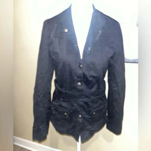 Kenneth Cole Black Cropped Cotton Trench Coat Jacket Sz 2